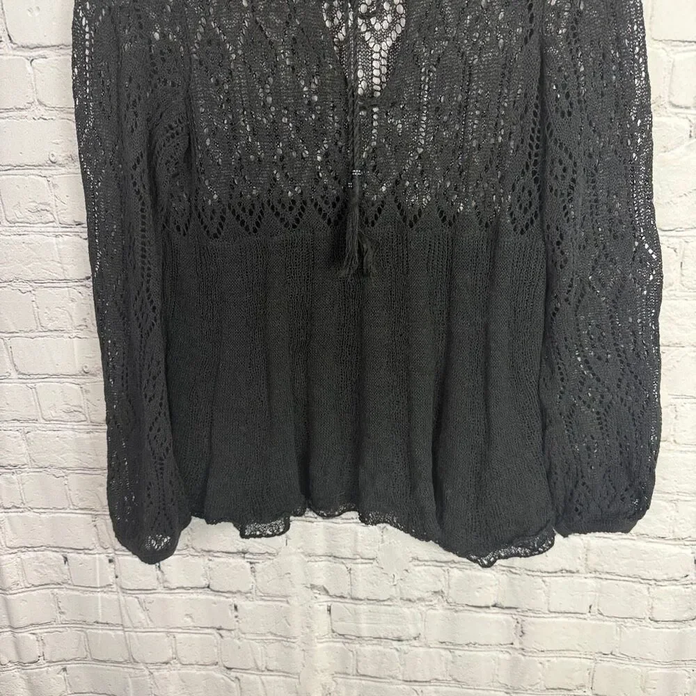 Free People Angel Days Crochet Boho Black Cardigan Size Medium